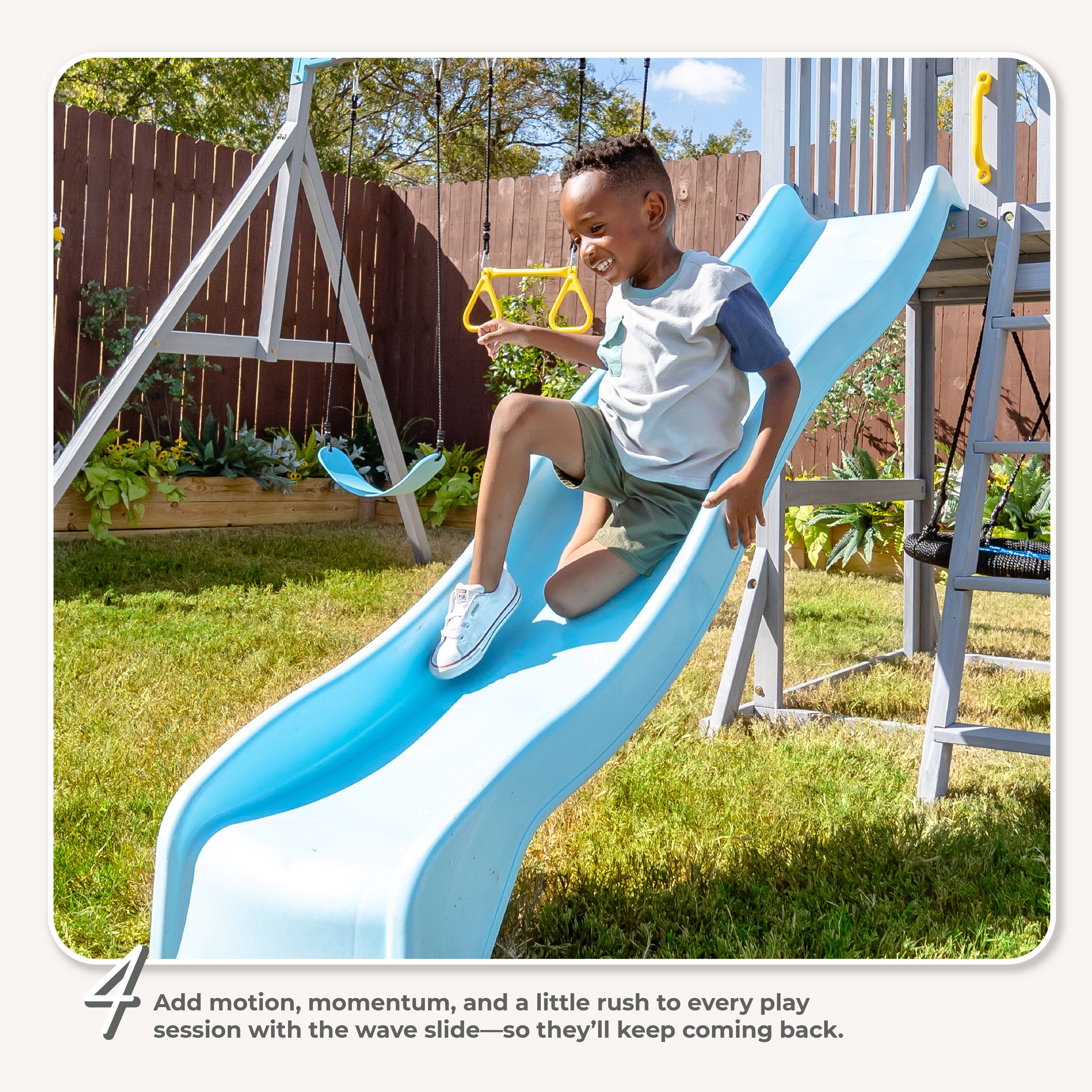 Teamson Kids - Laguna Wooden Swing Set with Slide & Rock Wall - Gray - Outdoor