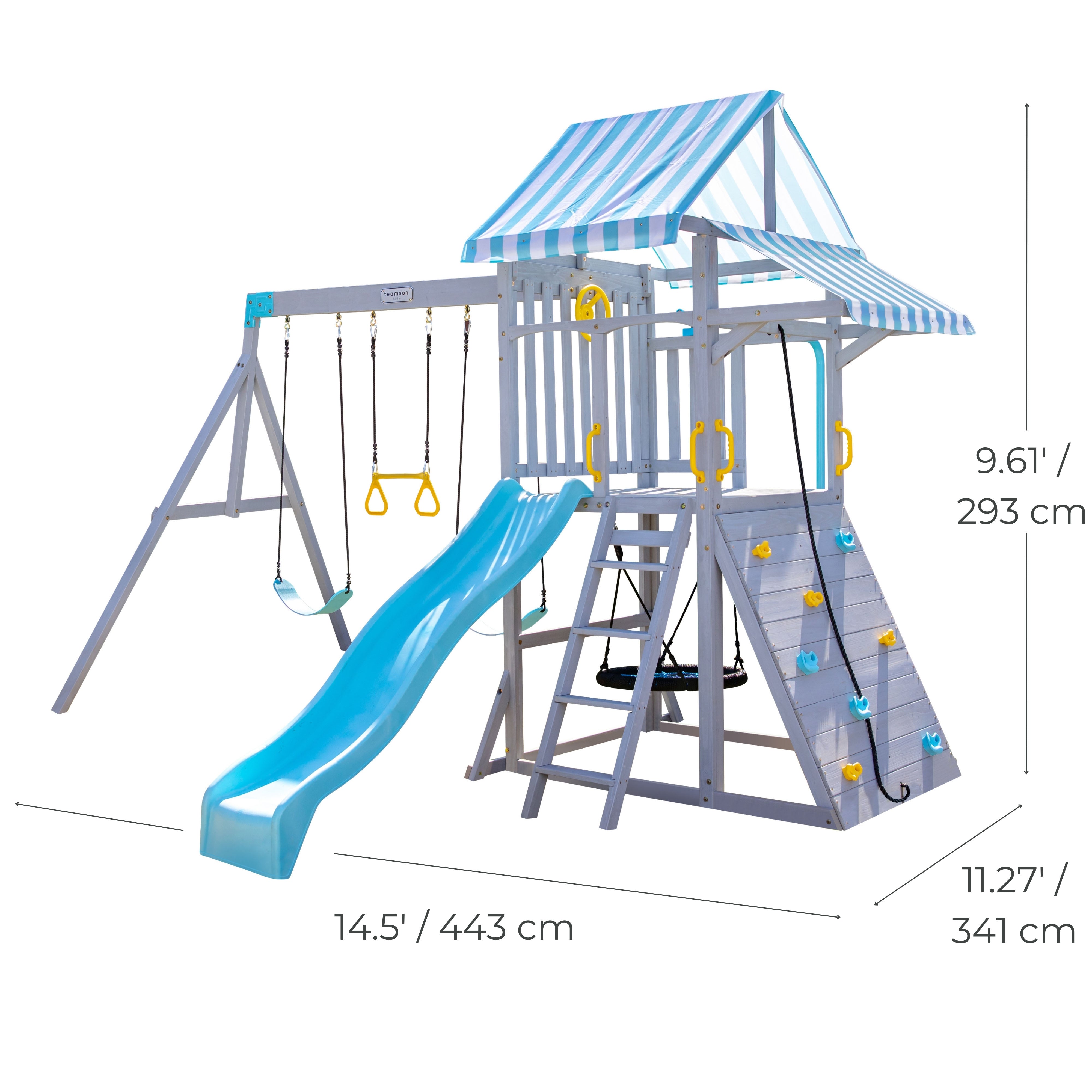 Teamson Kids - Laguna Wooden Swing Set with Slide & Rock Wall - Gray - Outdoor