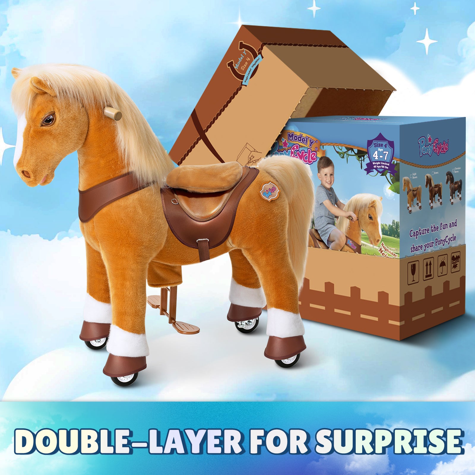 PonyCycle, Inc. - Light Brown Horse Model Y Ride on Toy - 4-7 Years - Outdoor