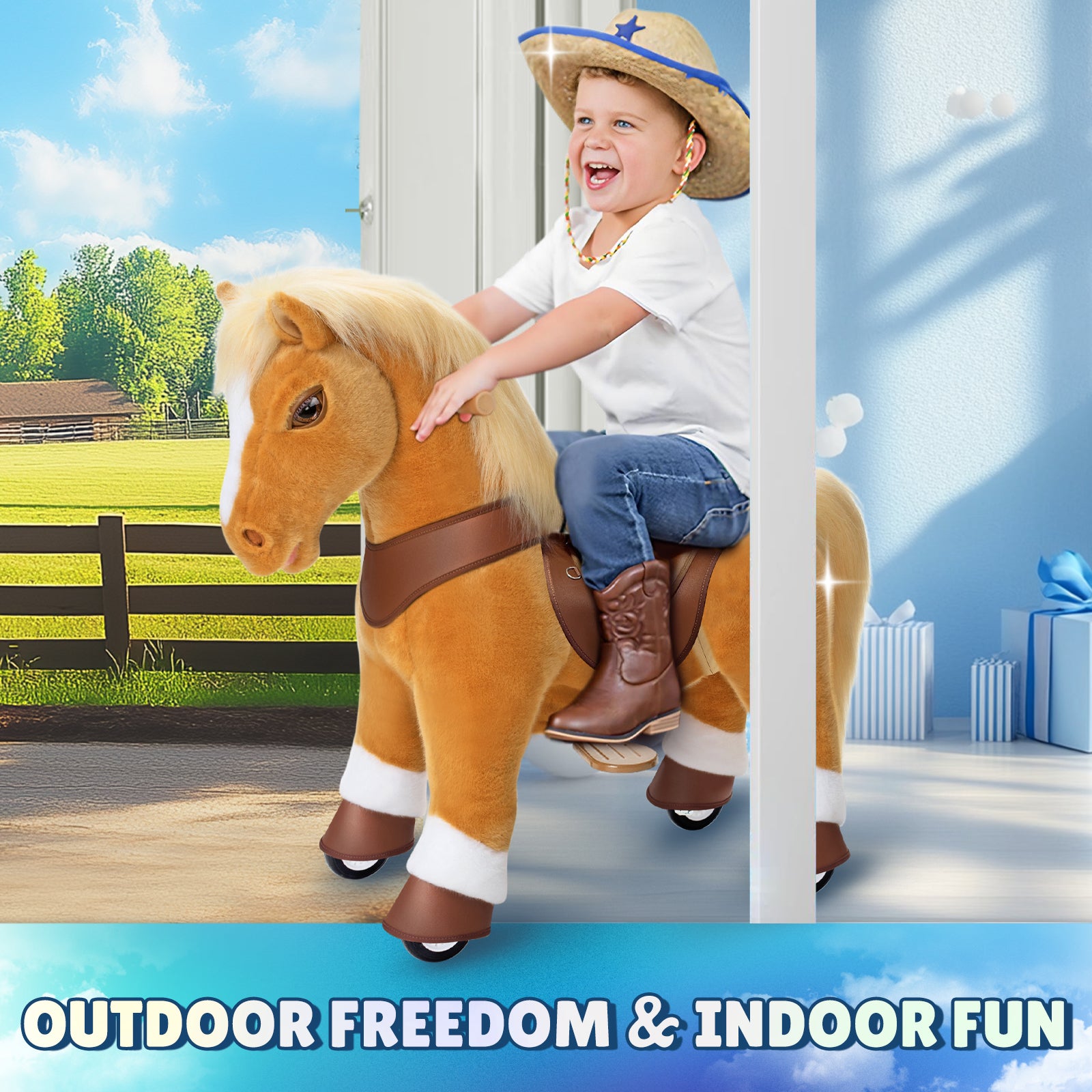 PonyCycle, Inc. - Light Brown Horse Model Y Ride on Toy - Age 3-4 Years - Preschool