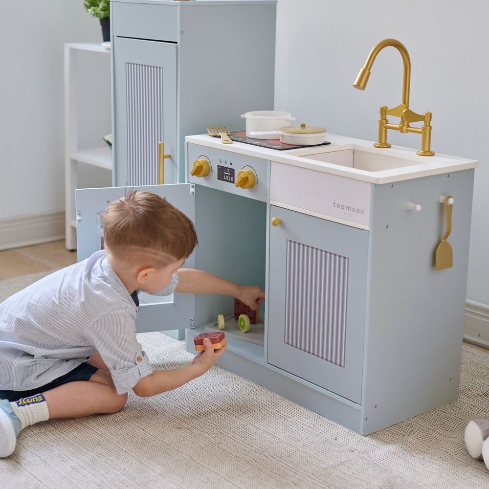 Teamson Kids - Little Chef Chester Wooden Play Kitchen with Large Fridge & Sink - Blue - Preschool