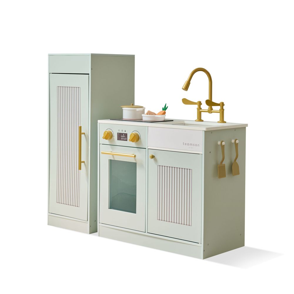 Teamson Kids - Little Chef Chester Wooden Play Kitchen with Large Fridge & Sink - Green - Preschool
