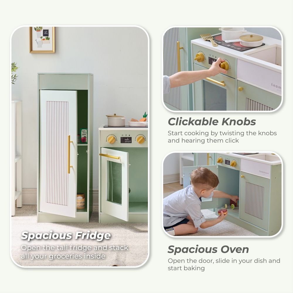 Teamson Kids - Little Chef Chester Wooden Play Kitchen with Large Fridge & Sink - Green - Preschool