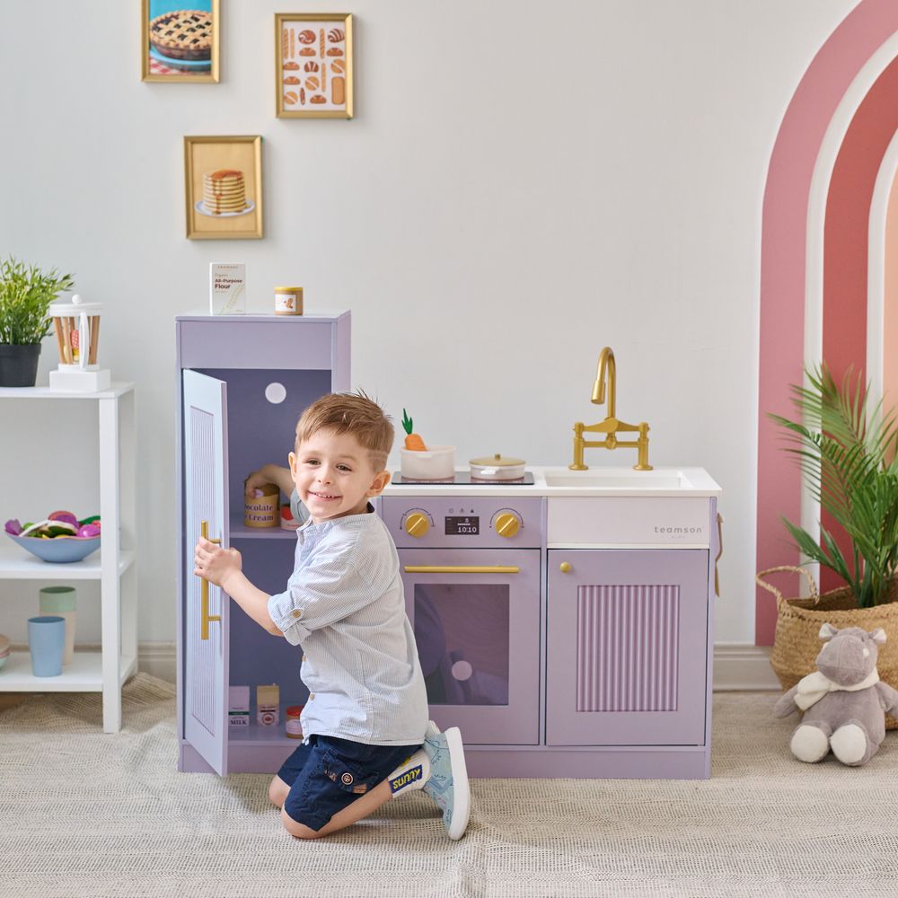 Teamson Kids - Little Chef Chester Wooden Play Kitchen with Large Fridge & Sink - Purple - Preschool