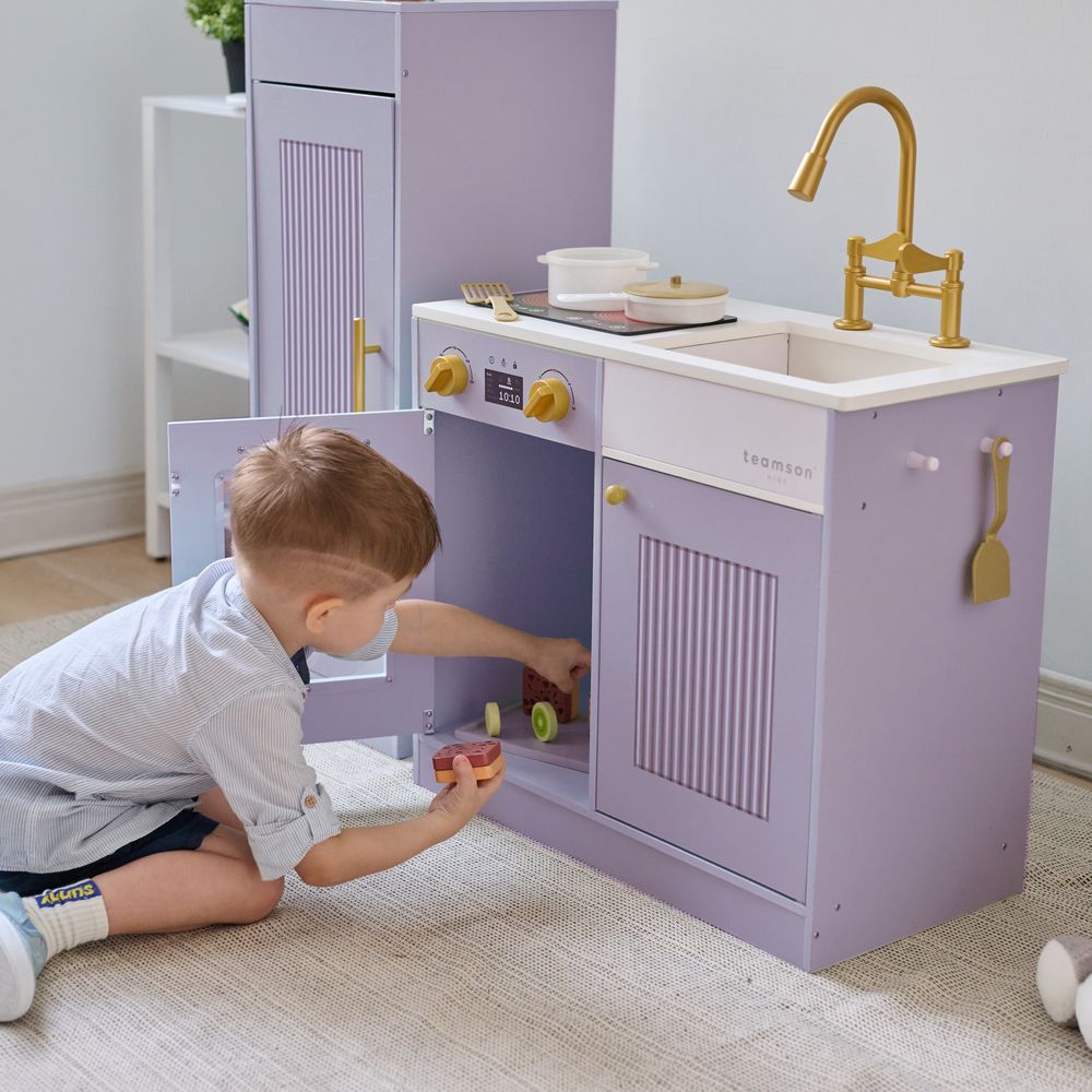 Teamson Kids - Little Chef Chester Wooden Play Kitchen with Large Fridge & Sink - Purple - Preschool