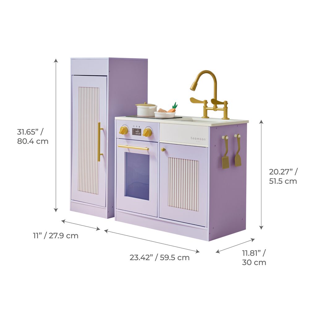 Teamson Kids - Little Chef Chester Wooden Play Kitchen with Large Fridge & Sink - Purple - Preschool