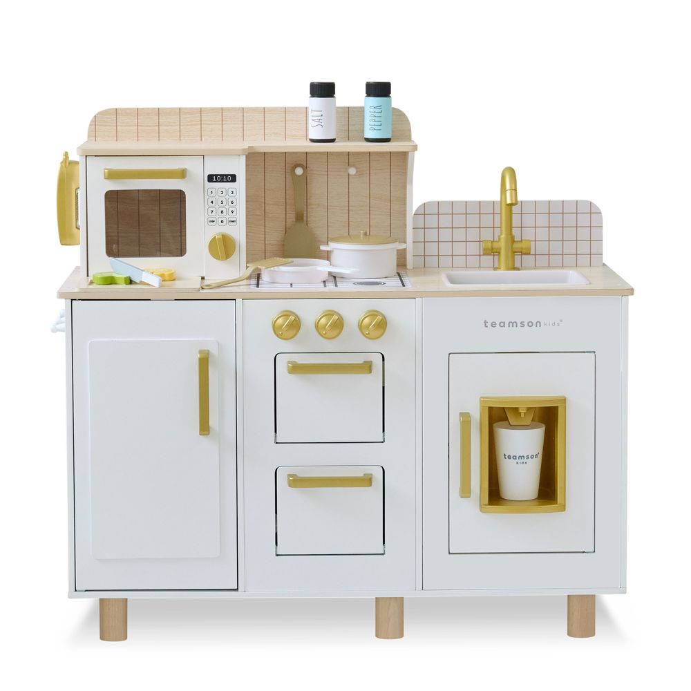 Teamson Kids - Little Chef Hampton Wooden Play Kitchen with Ice Dispenser & Sink - White - Preschool