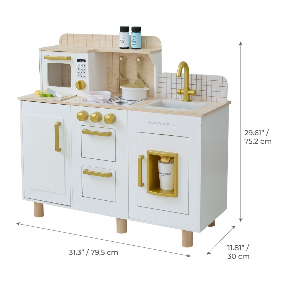 Teamson Kids - Little Chef Hampton Wooden Play Kitchen with Ice Dispenser & Sink - White - Preschool
