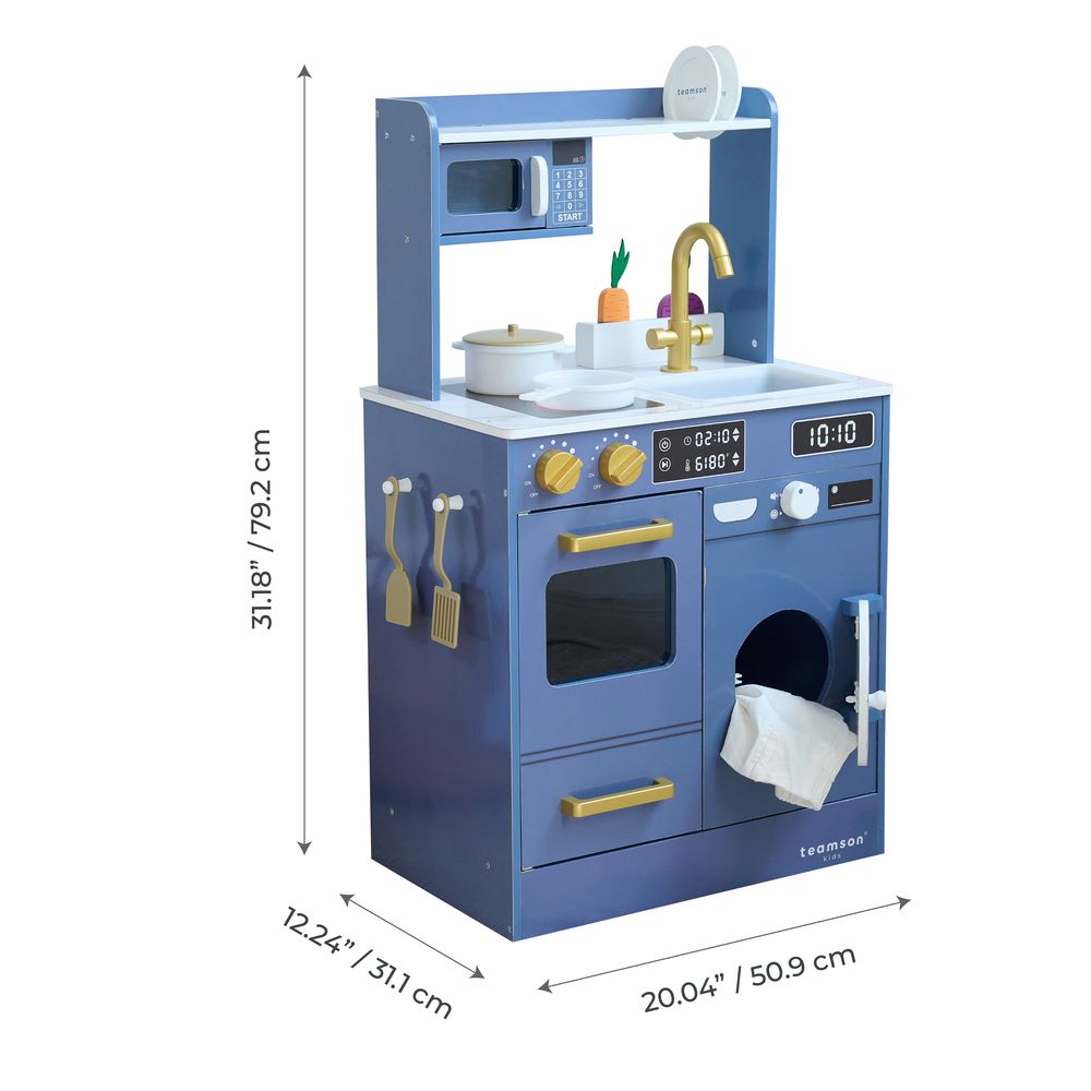 Teamson Kids - Little Chef Lake Tahoe Wooden Play Kitchen Washer & Mini Garden - Blue - Preschool