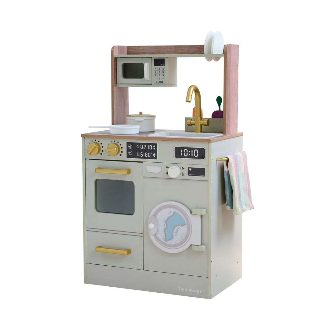 Teamson Kids - Little Chef Lake Tahoe Wooden Play Kitchen Washer & Mini Garden - Pink - Preschool