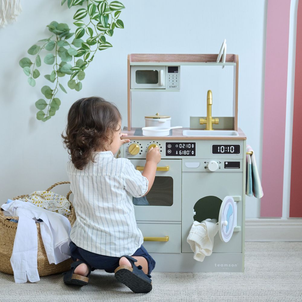 Teamson Kids - Little Chef Lake Tahoe Wooden Play Kitchen Washer & Mini Garden - Pink - Preschool