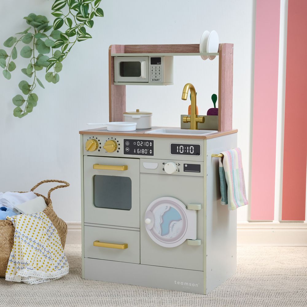 Teamson Kids - Little Chef Lake Tahoe Wooden Play Kitchen Washer & Mini Garden - Pink - Preschool