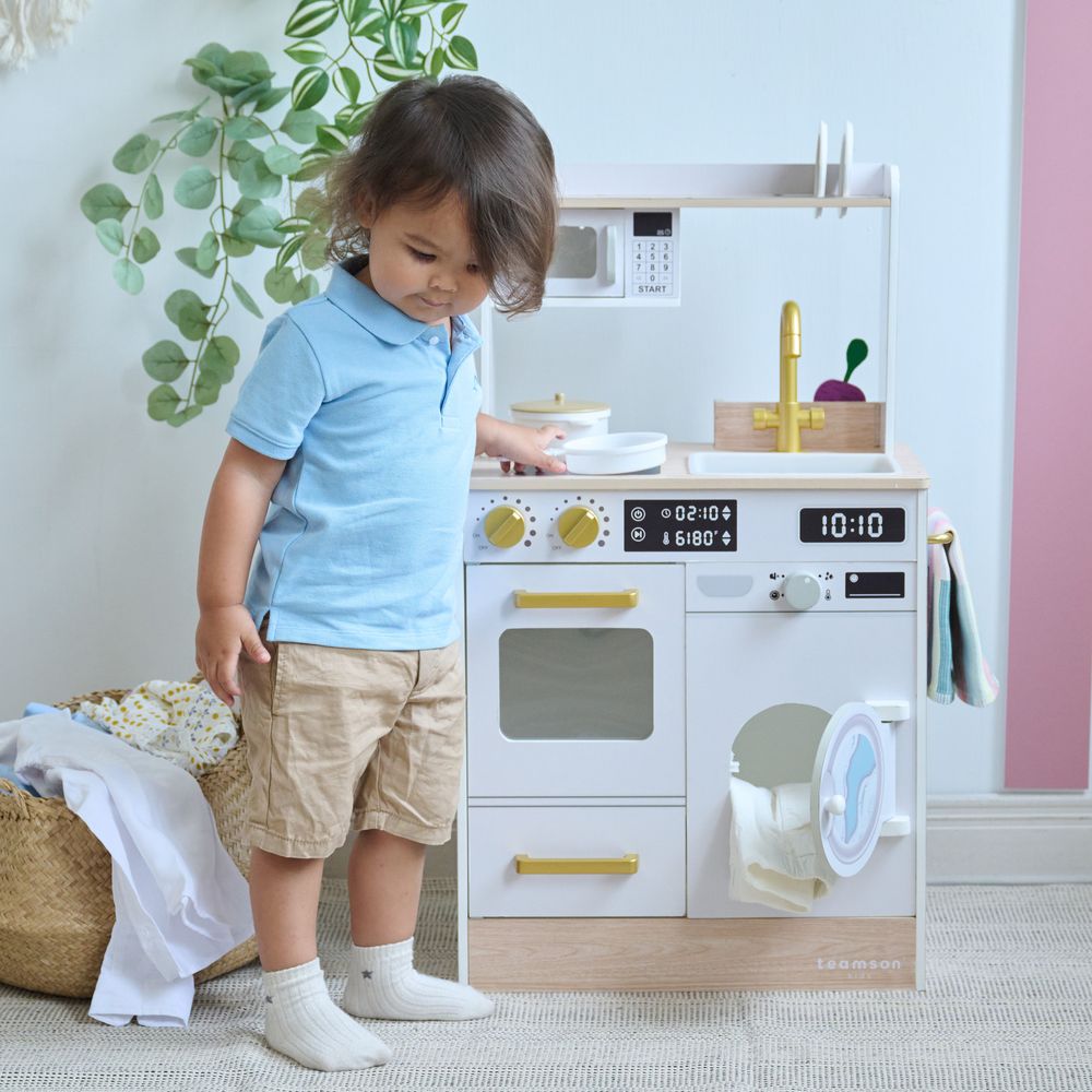 Teamson Kids - Little Chef Lake Tahoe Wooden Play Kitchen Washer & Mini Garden - White - Preschool
