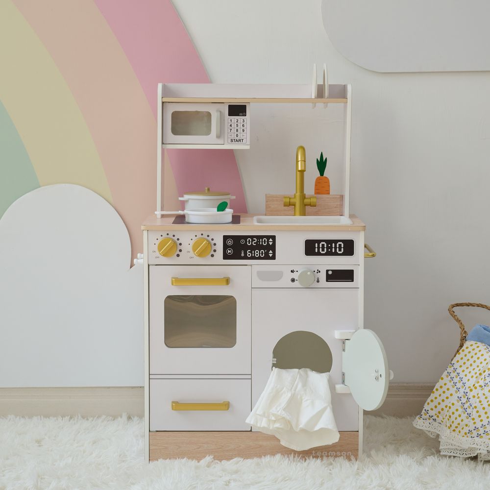 Teamson Kids - Little Chef Lake Tahoe Wooden Play Kitchen Washer & Mini Garden - White - Preschool