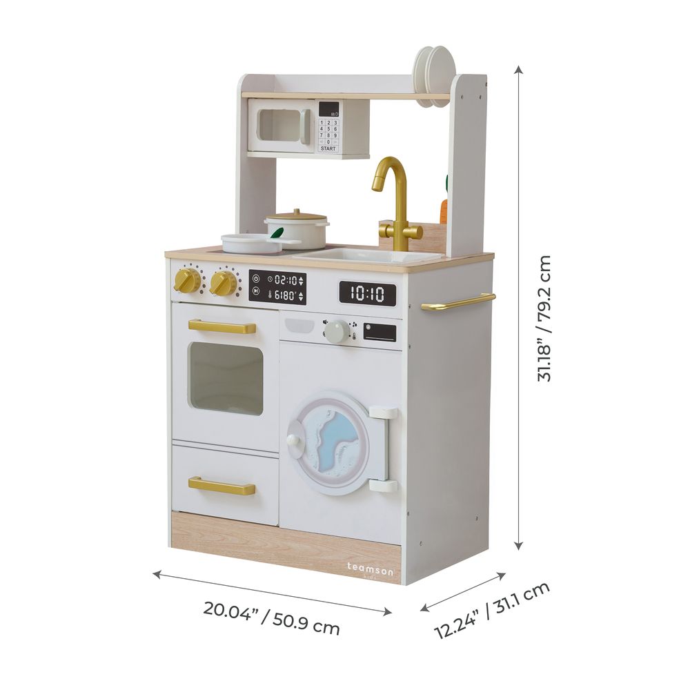 Teamson Kids - Little Chef Lake Tahoe Wooden Play Kitchen Washer & Mini Garden - White - Preschool