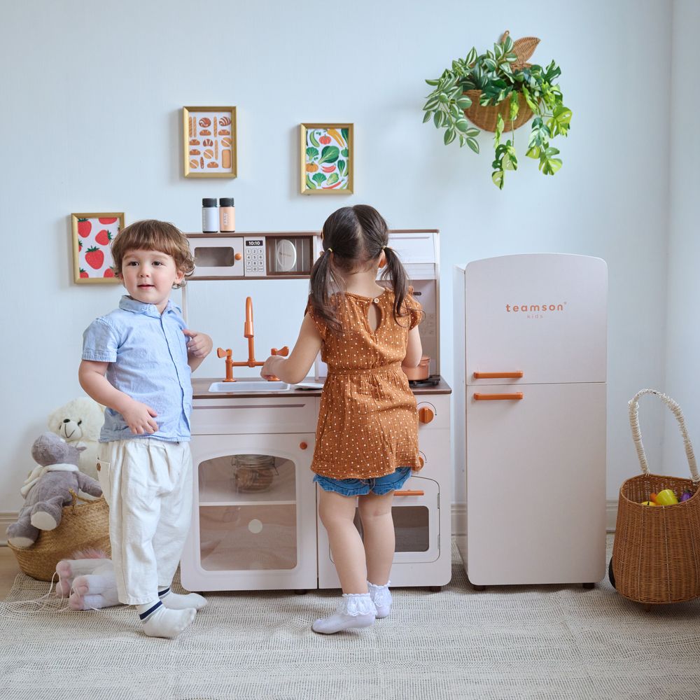 Teamson Kids - Little Chef Normandy Wooden Play Kitchen with Modular Fridge & Sink - Pink - Preschool