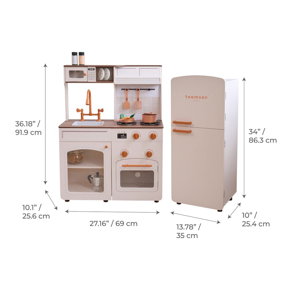 Teamson Kids - Little Chef Normandy Wooden Play Kitchen with Modular Fridge & Sink - Pink - Preschool