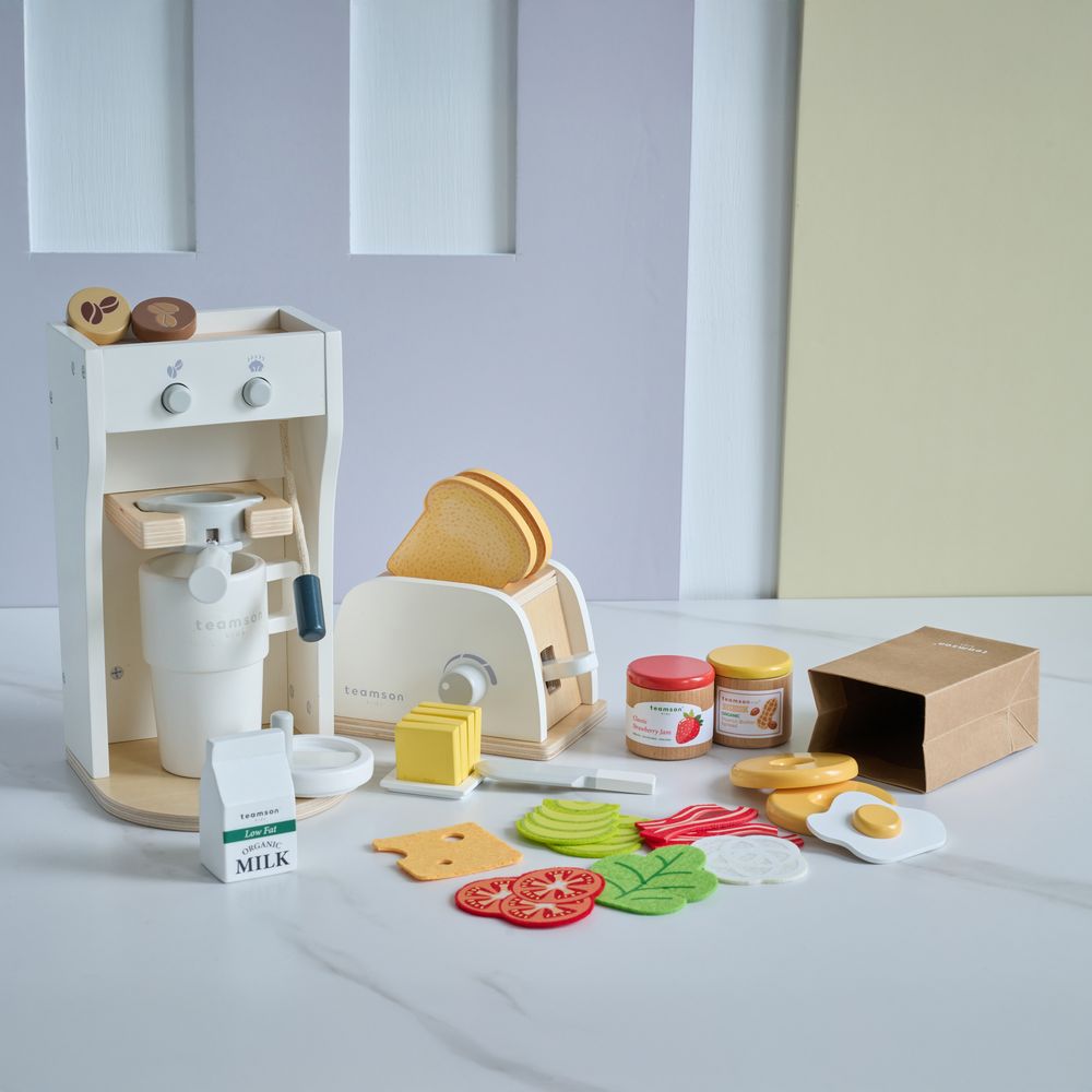 Teamson Kids - Little Chef Santa Barbara Wooden Healthy Breakfast to Go - Preschool