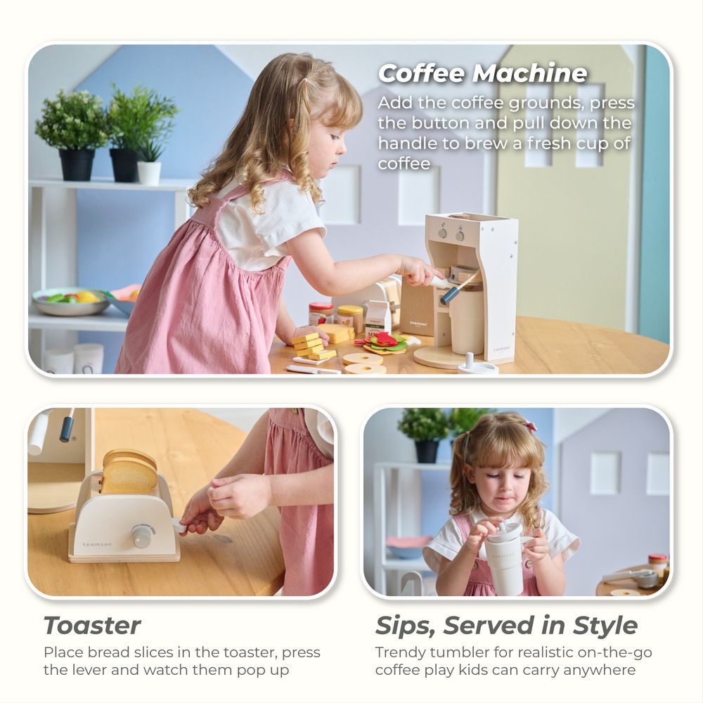 Teamson Kids - Little Chef Santa Barbara Wooden Healthy Breakfast to Go - Preschool