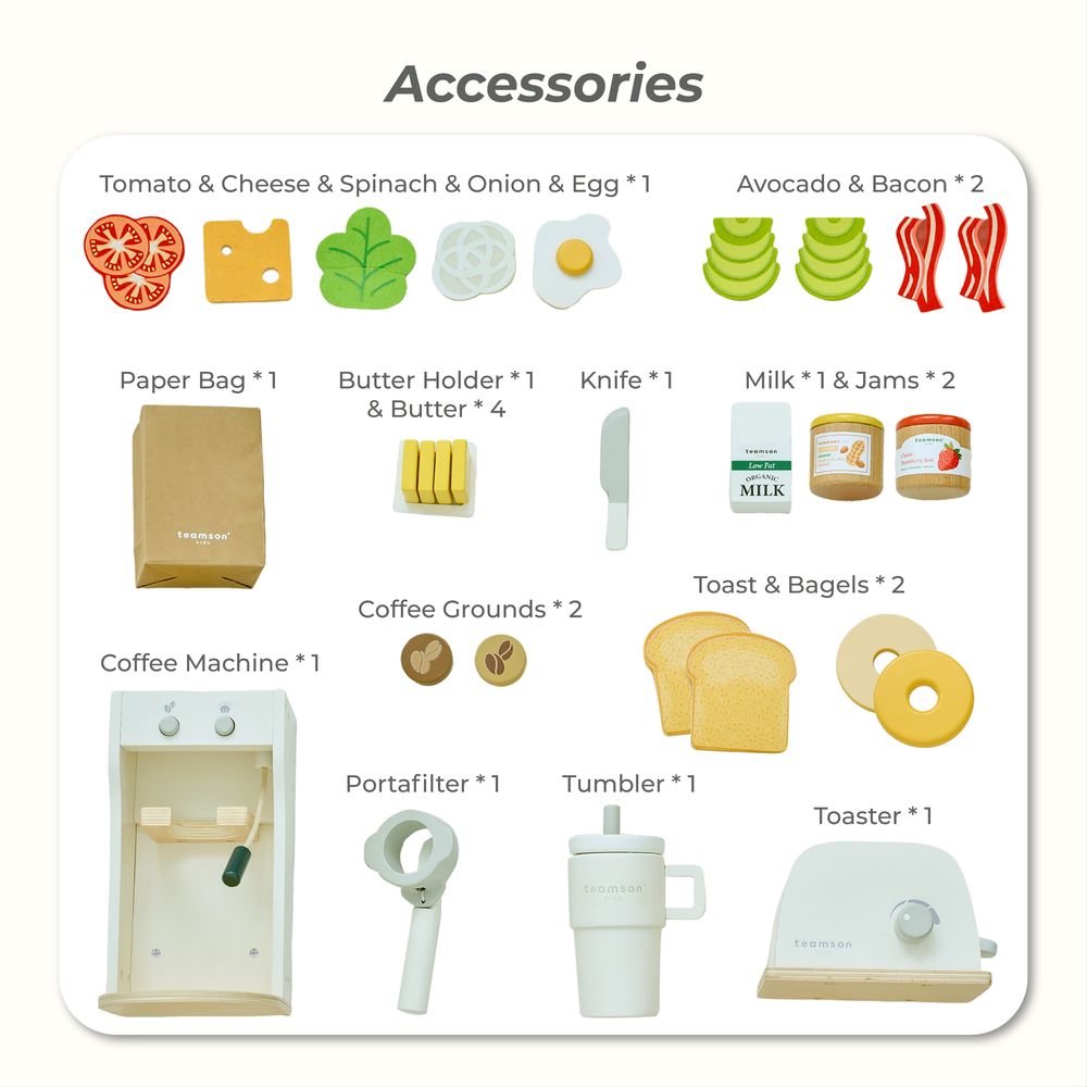 Teamson Kids - Little Chef Santa Barbara Wooden Healthy Breakfast to Go - Preschool