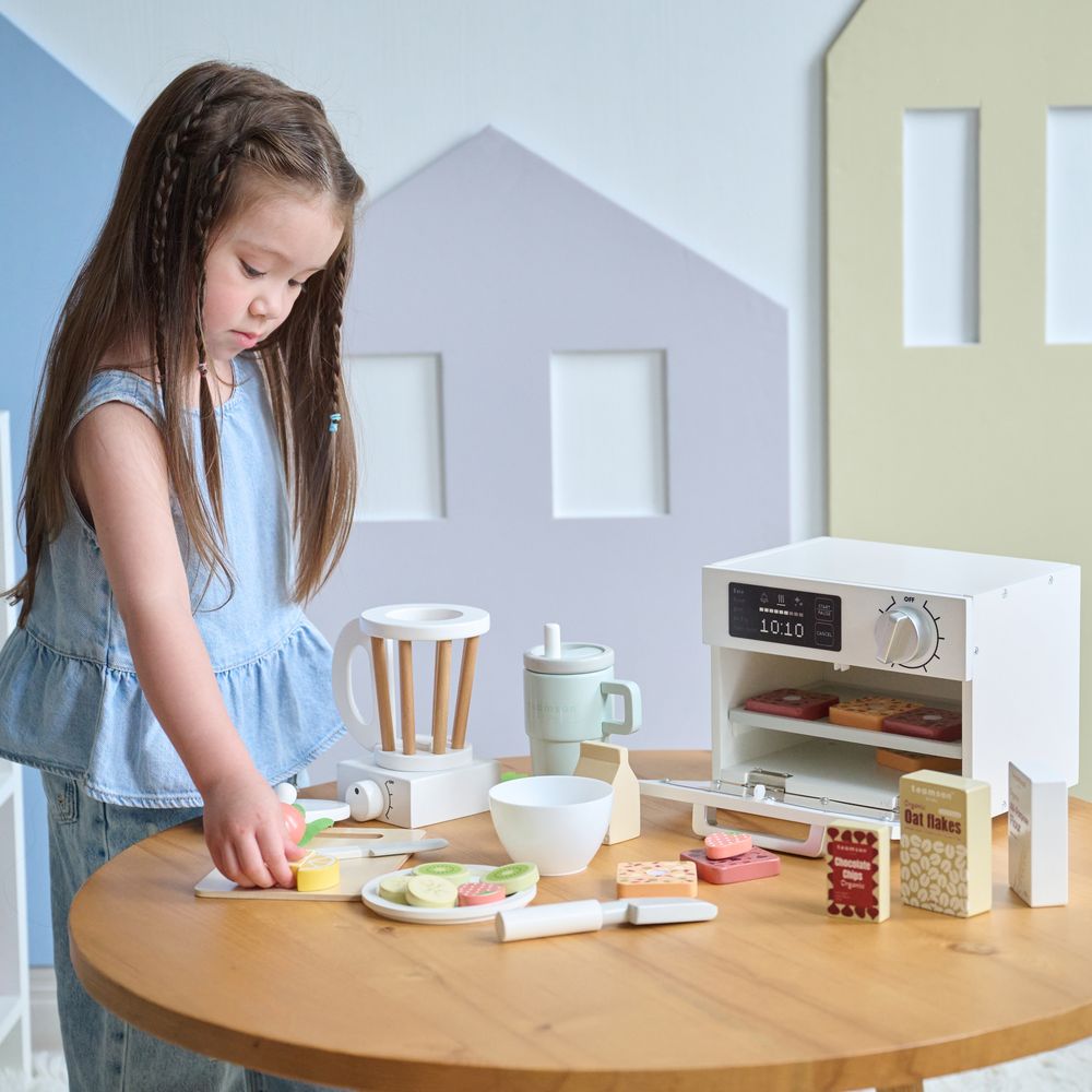 Teamson Kids - Little Chef Santa Barbara Wooden Healthy Dessert Set with 27 Accessories - Preschool
