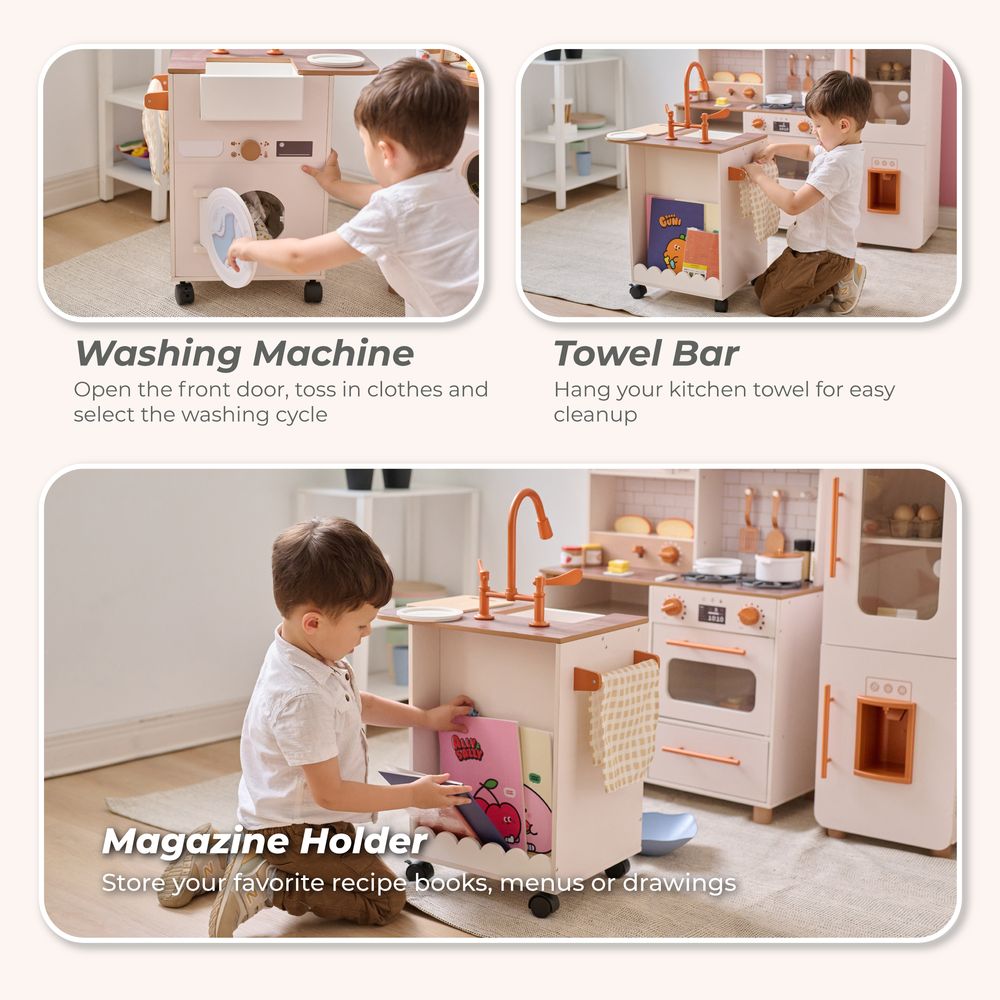 Teamson Kids - Little Chef Savannah Wooden Play Kitchen with 3 Modular Pieces - Cream - Preschool