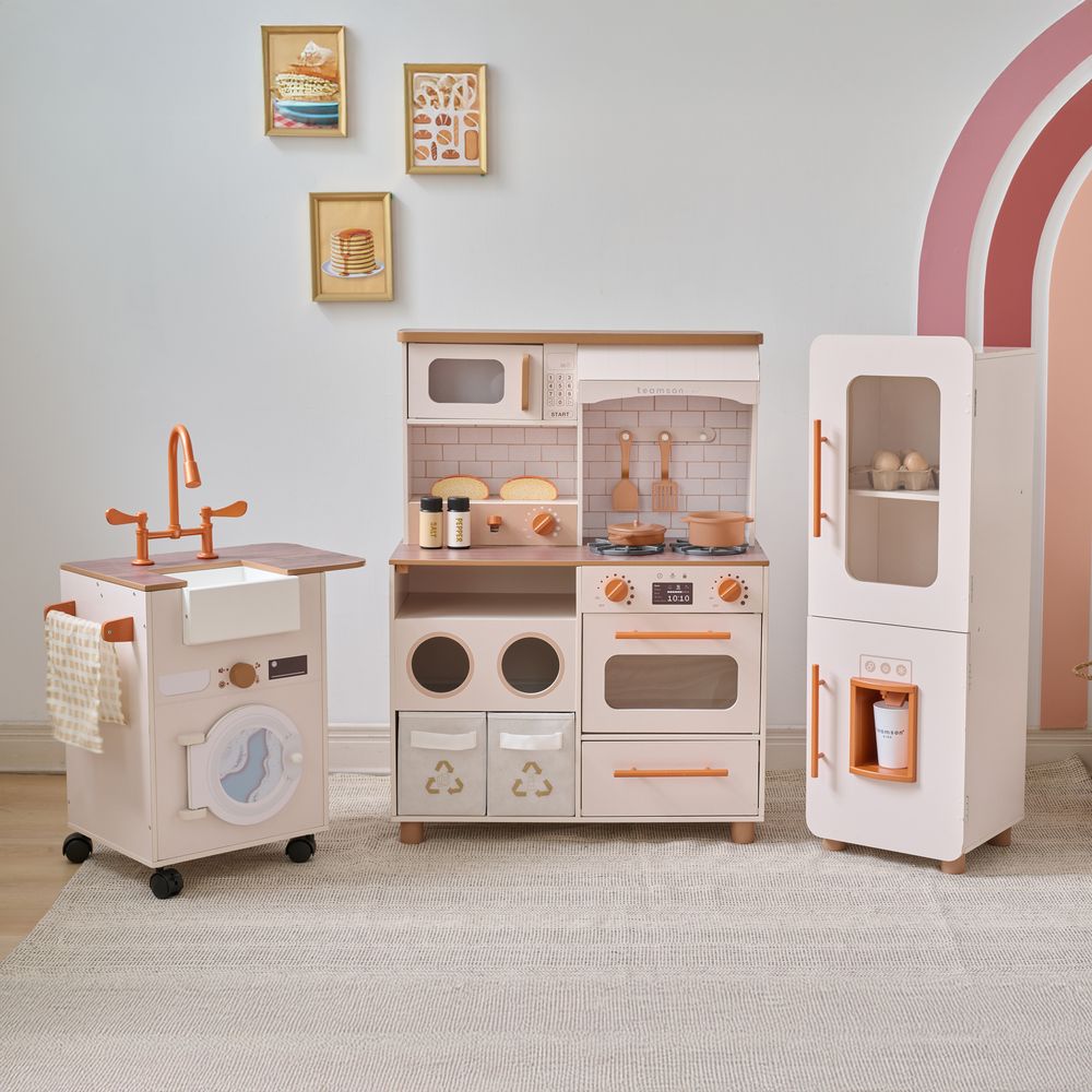 Teamson Kids - Little Chef Savannah Wooden Play Kitchen with 3 Modular Pieces - Cream - Preschool