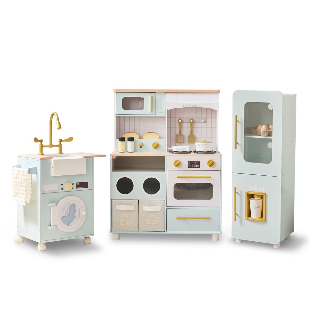 Teamson Kids - Little Chef Savannah Wooden Play Kitchen with 3 Modular Pieces - Light Blue - Preschool