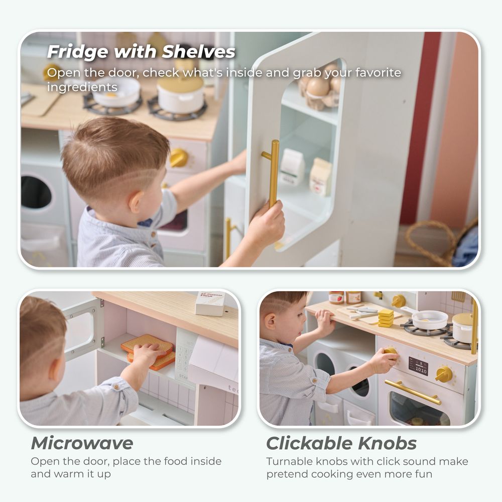 Teamson Kids - Little Chef Savannah Wooden Play Kitchen with 3 Modular Pieces - Light Blue - Preschool