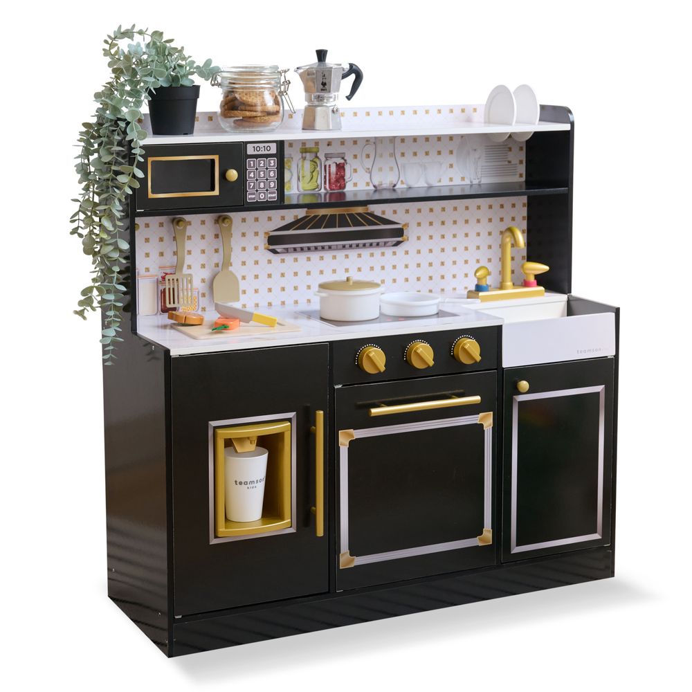 Teamson Kids - Little Chef St. Louis Wooden Play Kitchen with Sink & Ice Dispenser - Black - Preschool