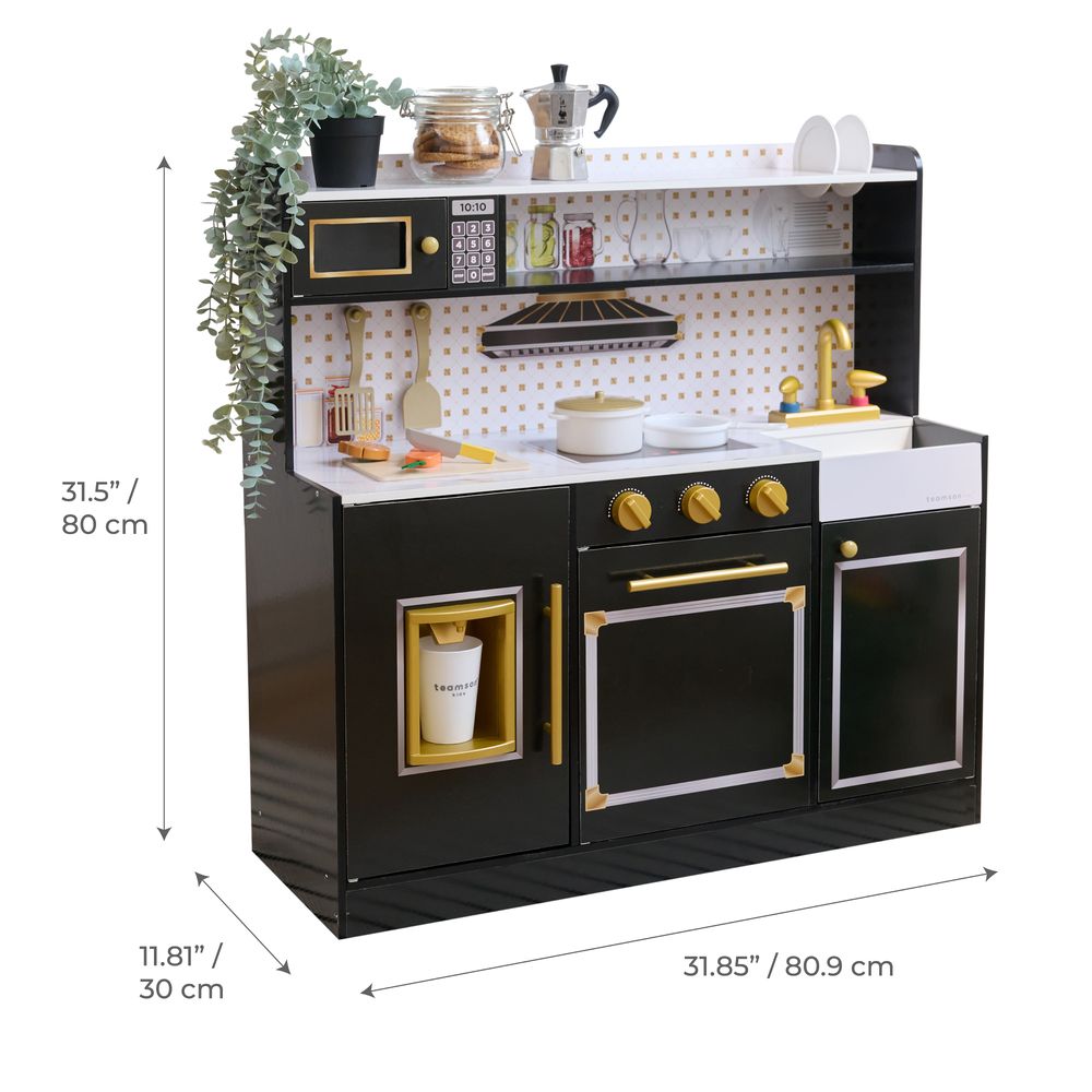 Teamson Kids - Little Chef St. Louis Wooden Play Kitchen with Sink & Ice Dispenser - Black - Preschool