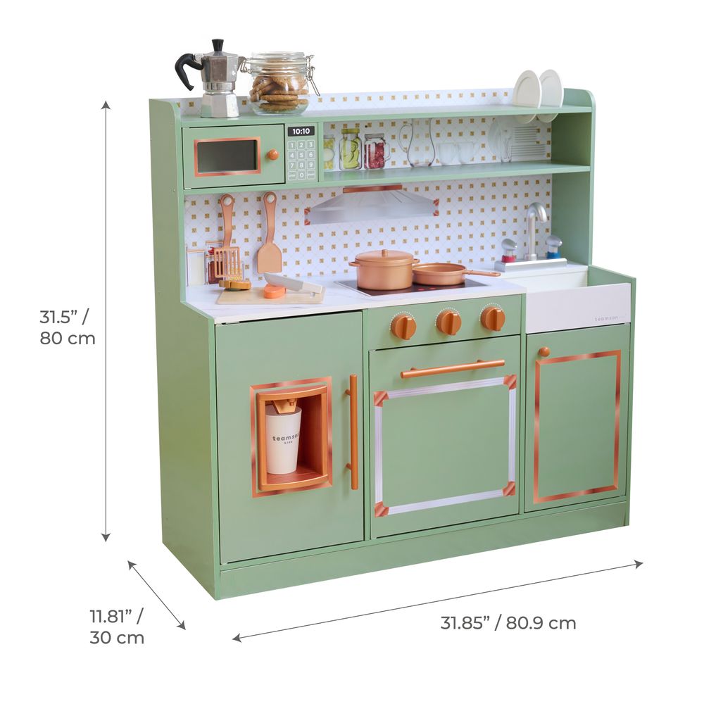Teamson Kids - Little Chef St. Louis Wooden Play Kitchen with Sink & Ice Dispenser - Green - Preschool