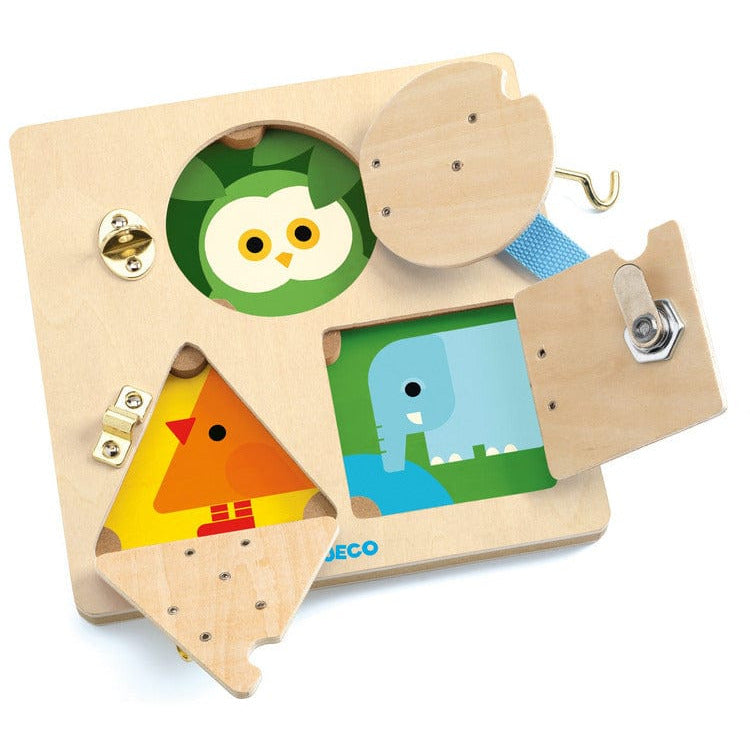 Djeco - LockBasic Locking and Unlocking Wooden Skill Board - Preschool
