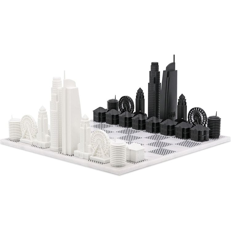 Skyline Chess - Los Angeles Edition Acrylic Chess Set with Marble Hatch Board - Games