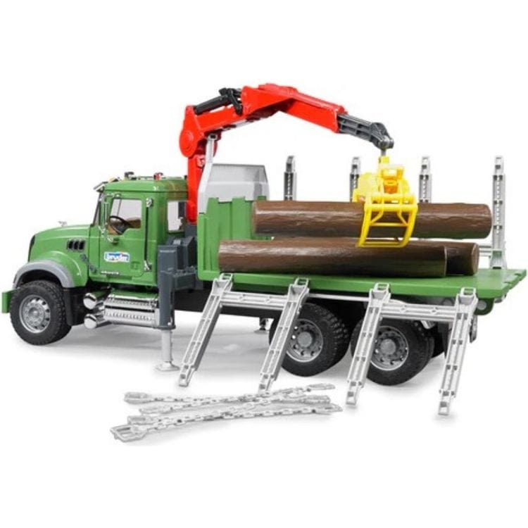 Bruder - Mack Granite Timber Truck with Loading Crane & 3 Trunks - Vehicles