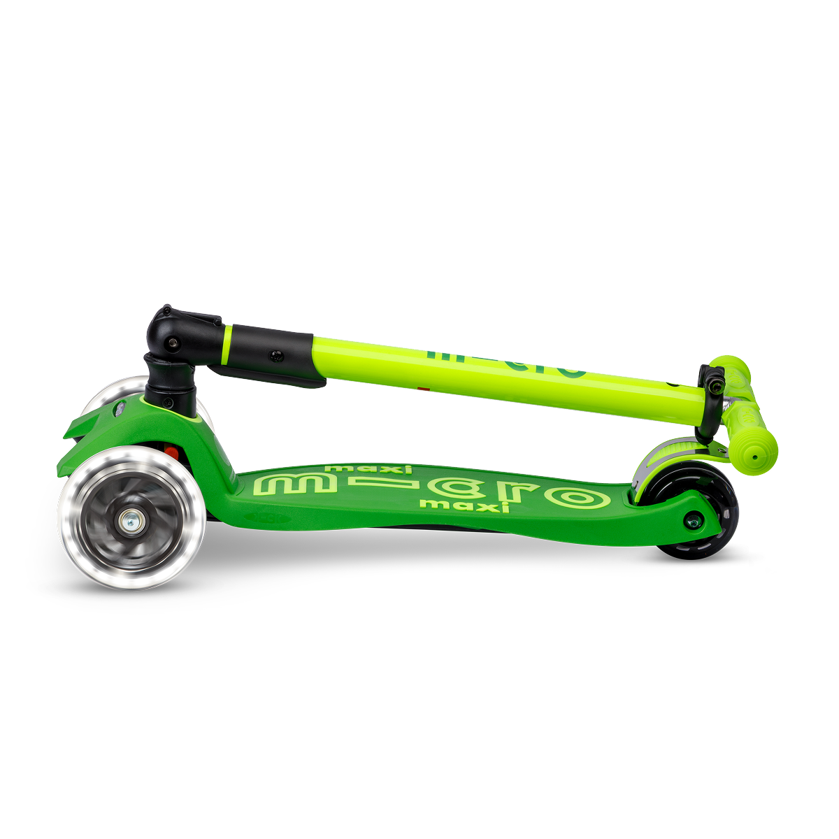 Micro Kickboard - Maxi Deluxe Foldable LED Neon Scooter - Parrot Green - Outdoor