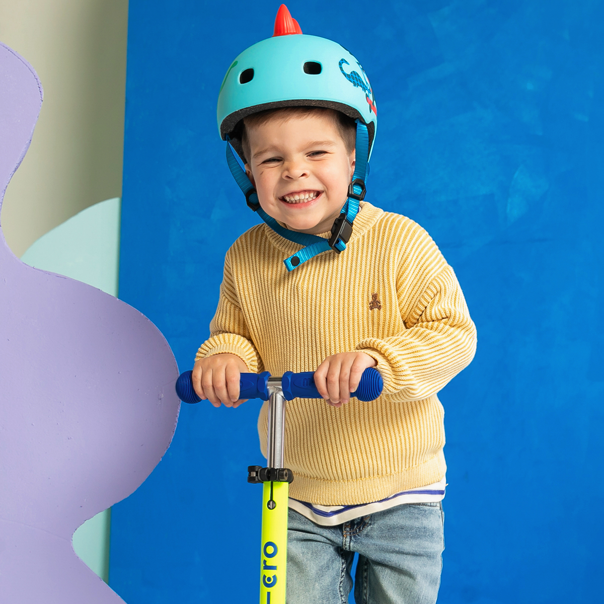 Micro Kickboard - Mini Deluxe Foldable LED Scooter - Neon Canary Yellow/Blue - Outdoor