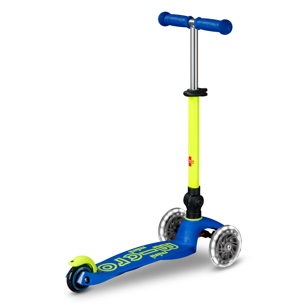 Micro Kickboard - Mini Deluxe Foldable LED Scooter - Neon Canary Yellow/Blue - Outdoor