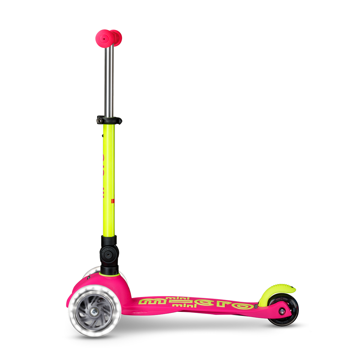 Micro Kickboard - Mini Deluxe Foldable LED Scooter - Neon Flamingo Pink/Yellow - Outdoor