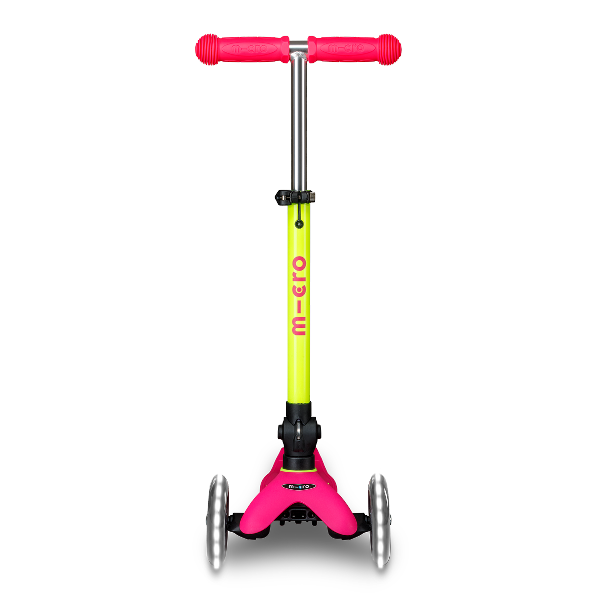Micro Kickboard - Mini Deluxe Foldable LED Scooter - Neon Flamingo Pink/Yellow - Outdoor