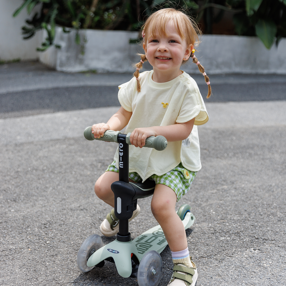 Micro Kickboard - Mini Deluxe Rock & Go LED Scooter - Olive Sage - Outdoor