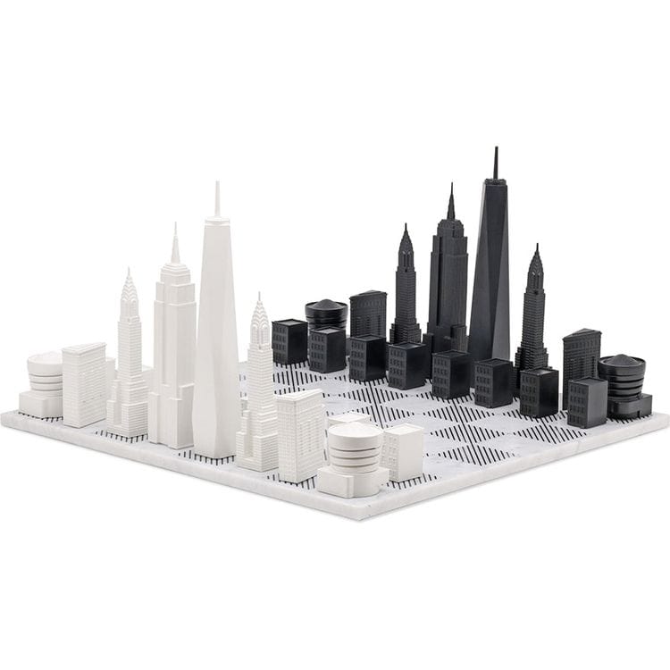 Skyline Chess - New York City Edition Acrylic Chess Set with Marble Hatch Board - Games