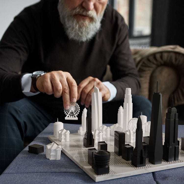 Skyline Chess - New York Versus Los Angeles Acrylic Chess Set with Marble Hatch Board - Games