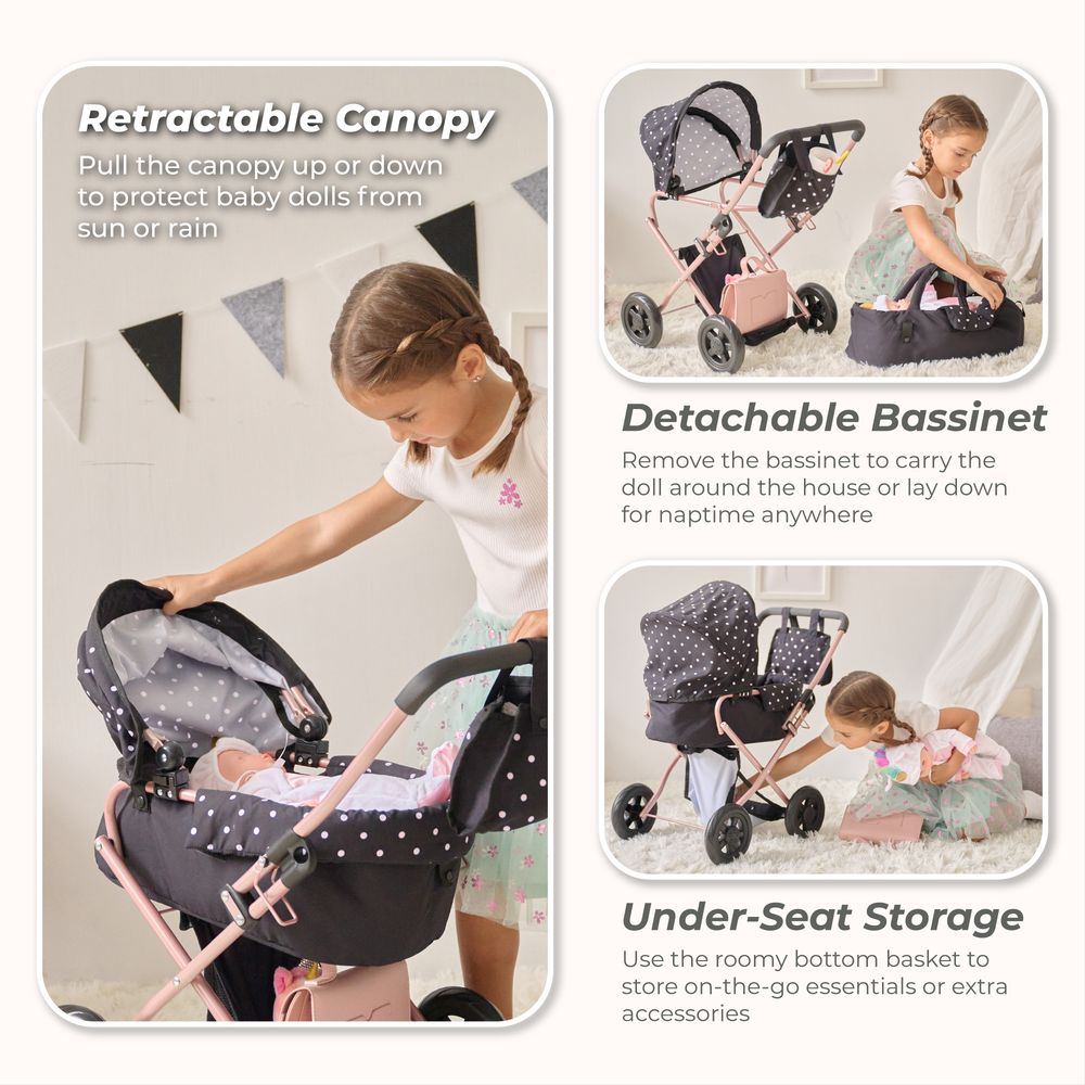 Teamson Kids - Olivia's Little World Pin Up Doll Classic Stroller with Removable Bassinet - Dolls