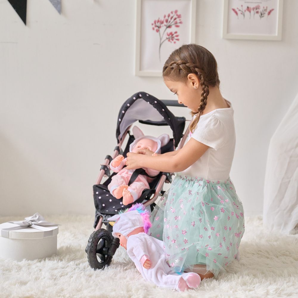 Teamson Kids - Olivia's Little World Pin Up Doll Jogging Stroller & Retractable Canopy - Black - Dolls