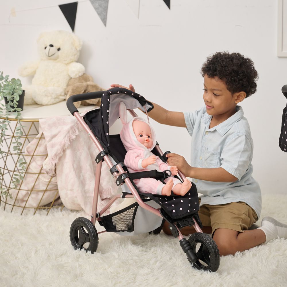 Teamson Kids - Olivia's Little World Pin Up Doll Jogging Stroller & Retractable Canopy - Black - Dolls
