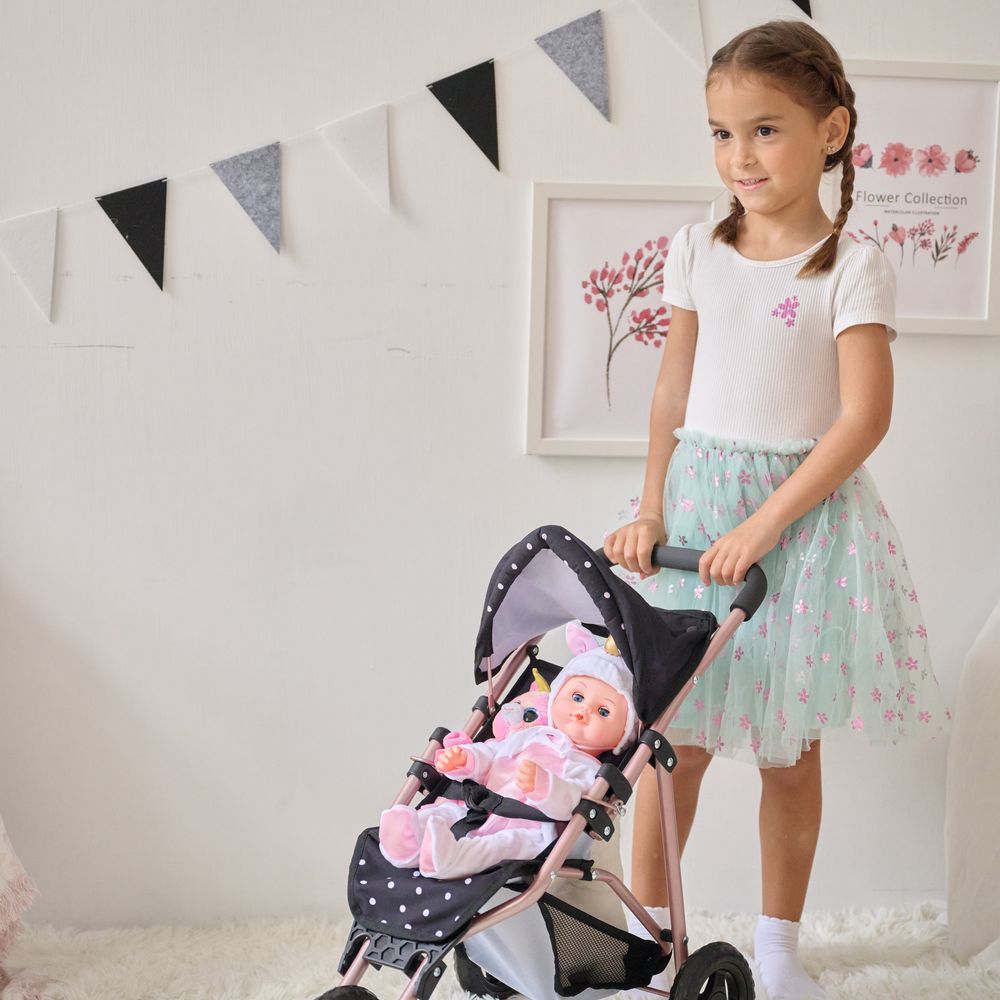 Teamson Kids - Olivia's Little World Pin Up Doll Jogging Stroller & Retractable Canopy - Black - Dolls