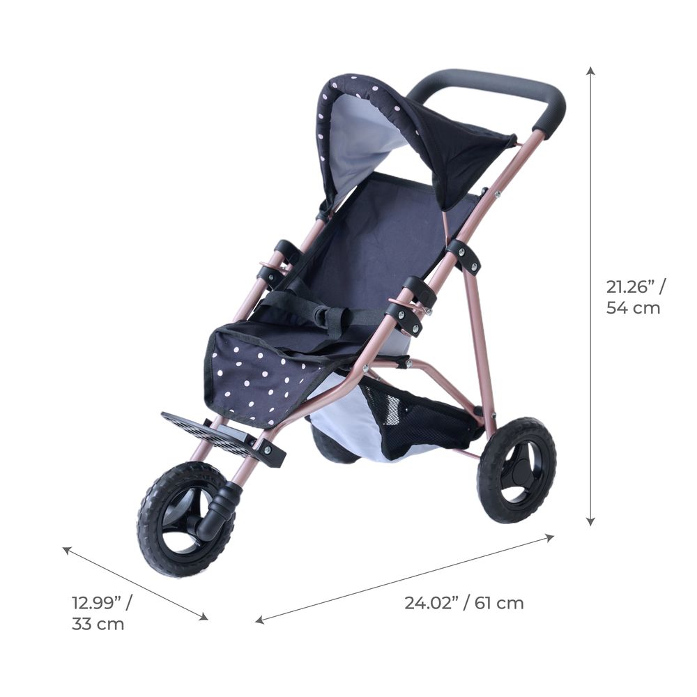 Teamson Kids - Olivia's Little World Pin Up Doll Jogging Stroller & Retractable Canopy - Black - Dolls