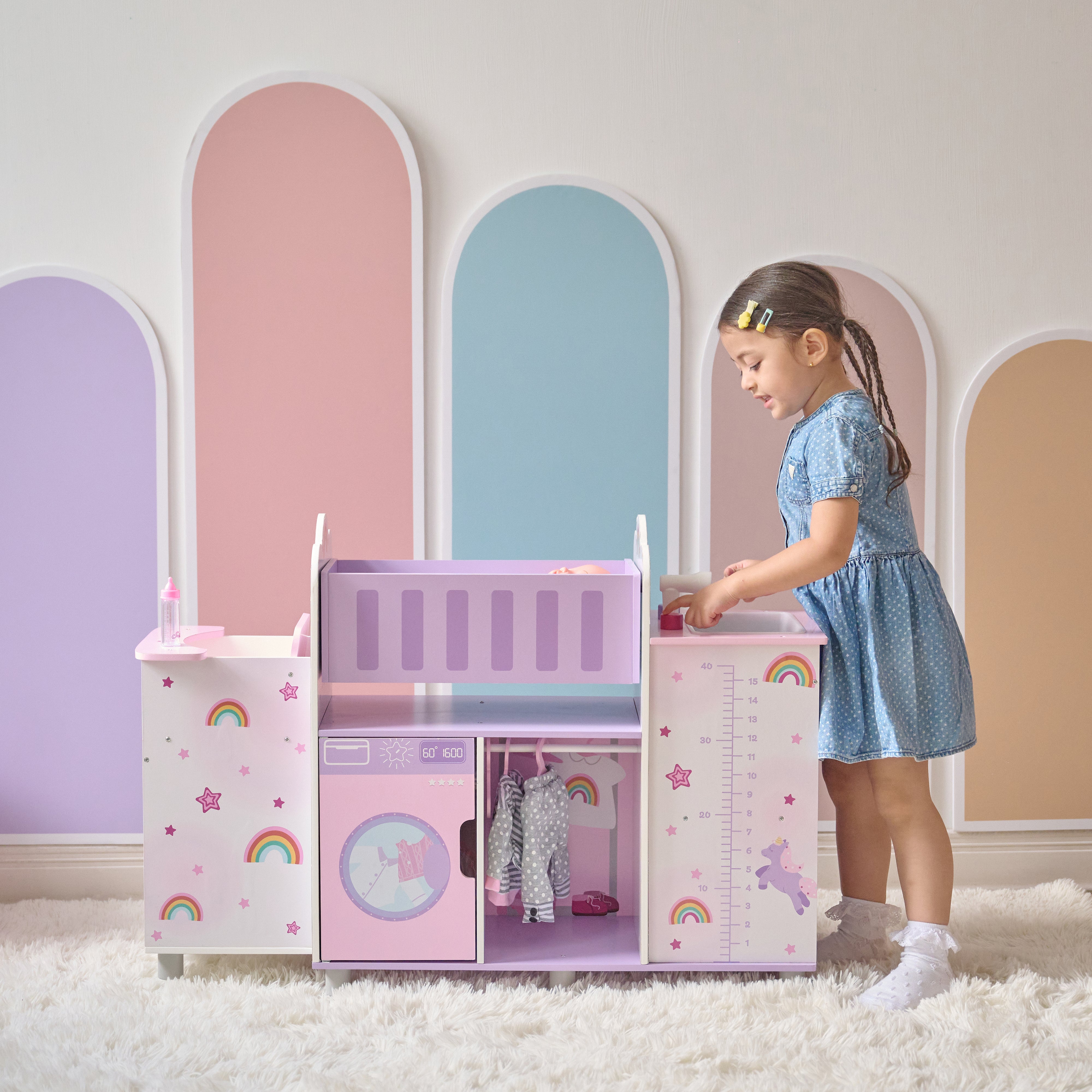 Teamson Kids - Olivia's Little World Wood Doll Nursery with Cradle, Sink & Closet - Dolls