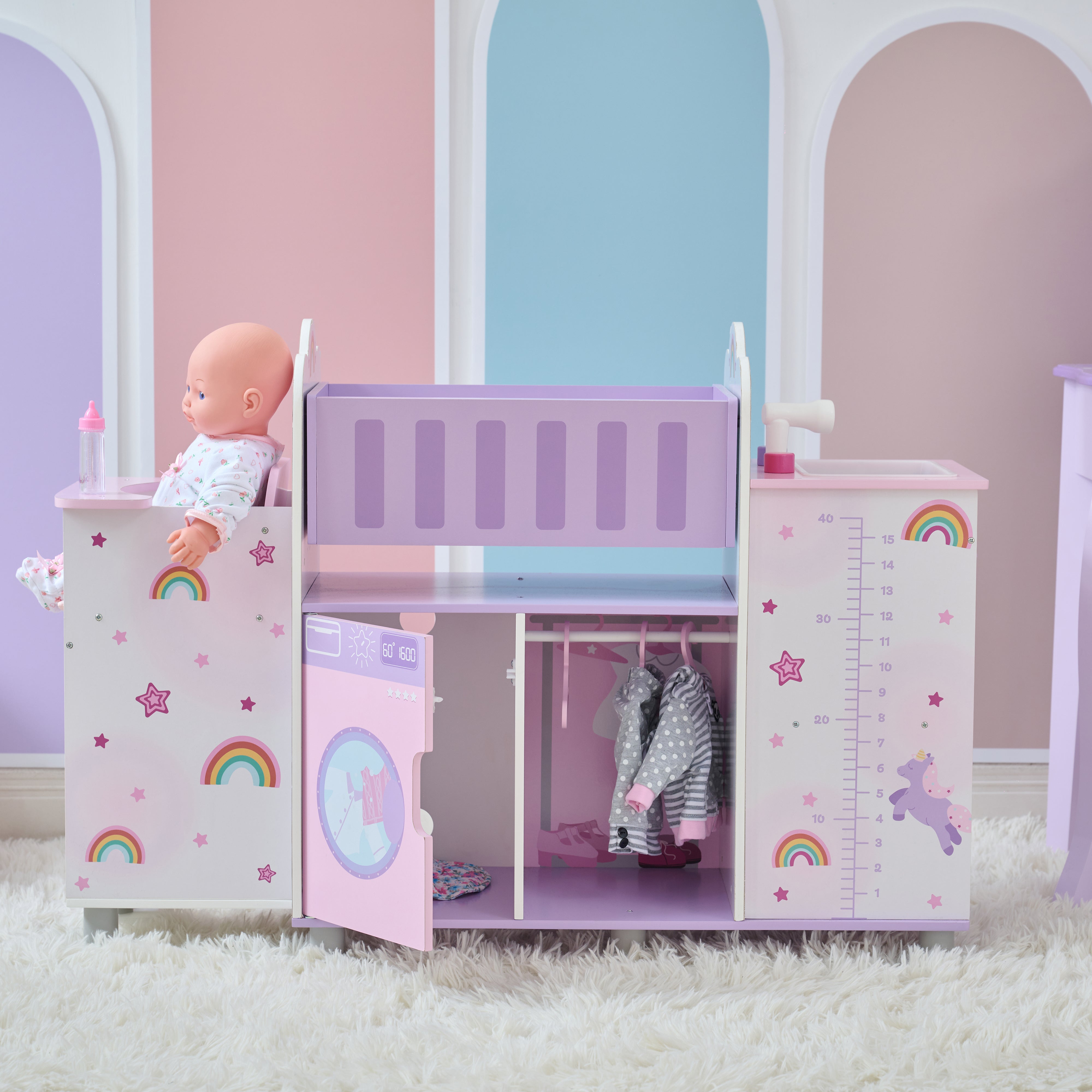 Teamson Kids - Olivia's Little World Wood Doll Nursery with Cradle, Sink & Closet - Dolls